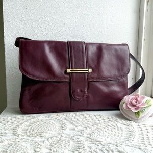vintage burgundy leather shoulder bag minimalist 90s oxblood gold hardware